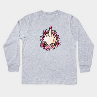 Floral FU Middle Finger Kids Long Sleeve T-Shirt